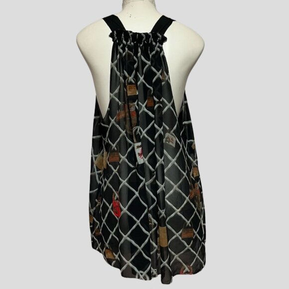 Rachel Ray V Neck Black Sleeveless Fence With Locks Sheer Top - Picture 2 of 9